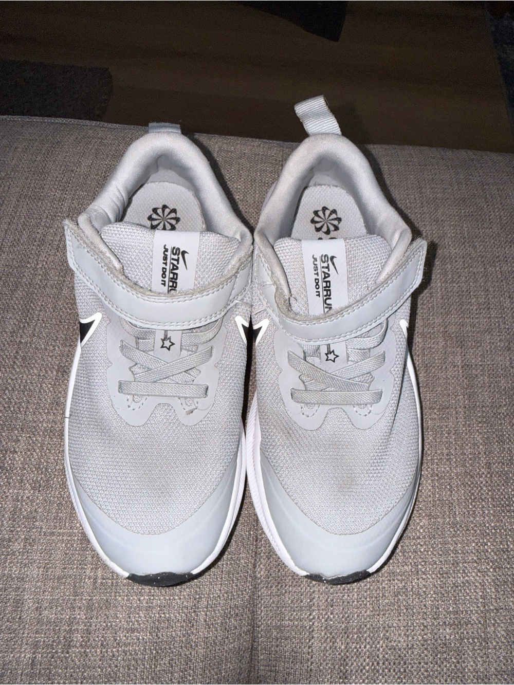 Nike Kids White and Light Gray Athletic Sneakers with Hook-and-Loop Strap